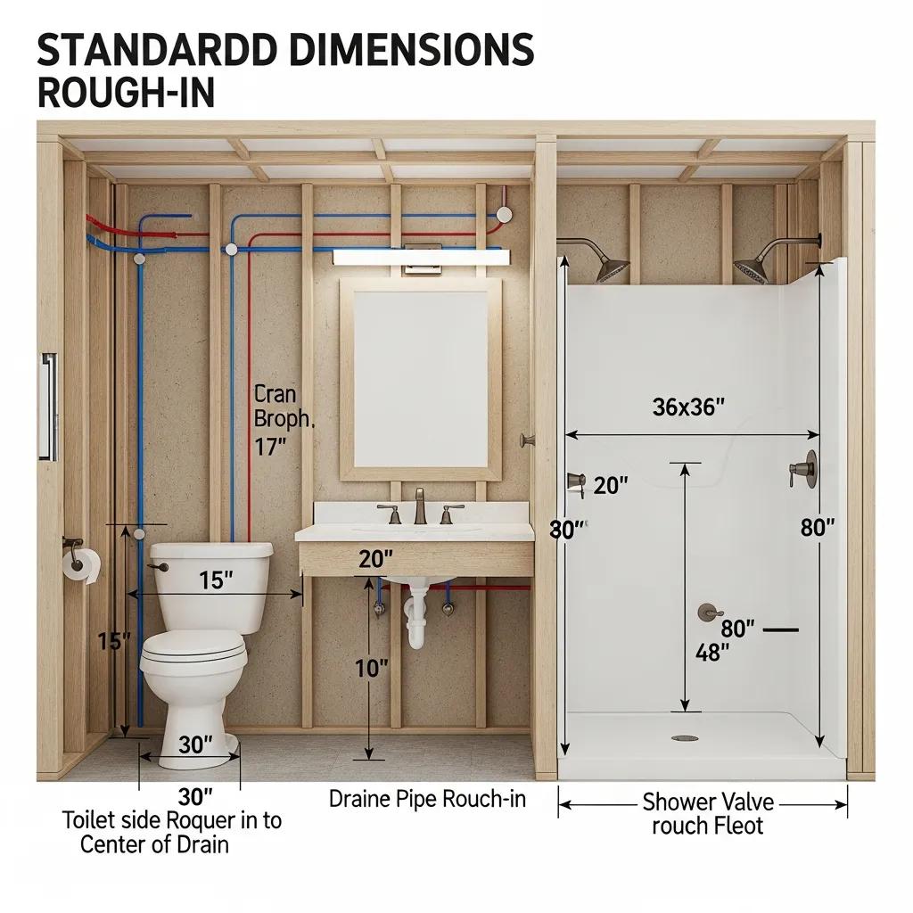 Fixtures arranged to standard rough‑in dimensions for correct placement