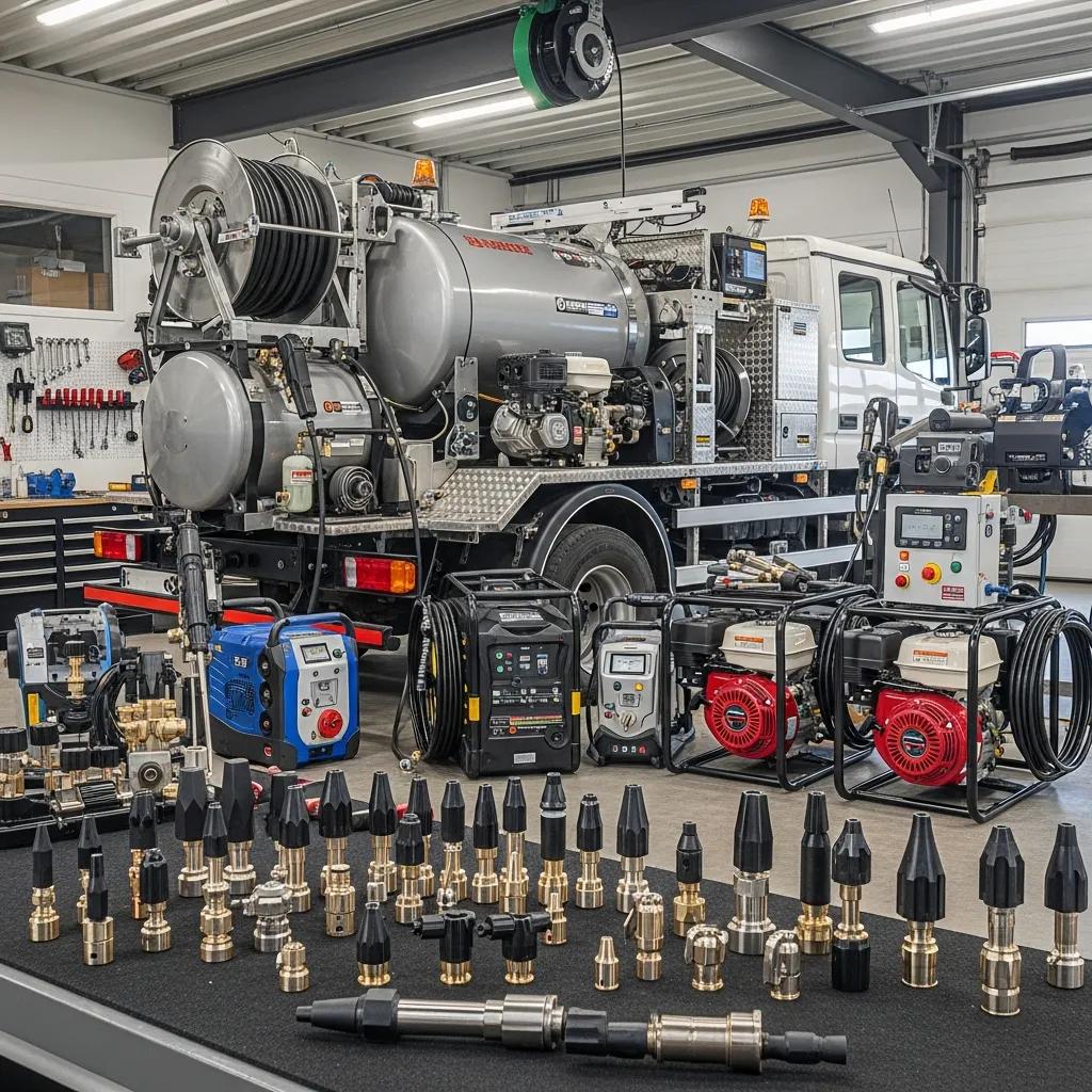 Hydro jetting gear: truck-mounted jetter and specialized nozzles