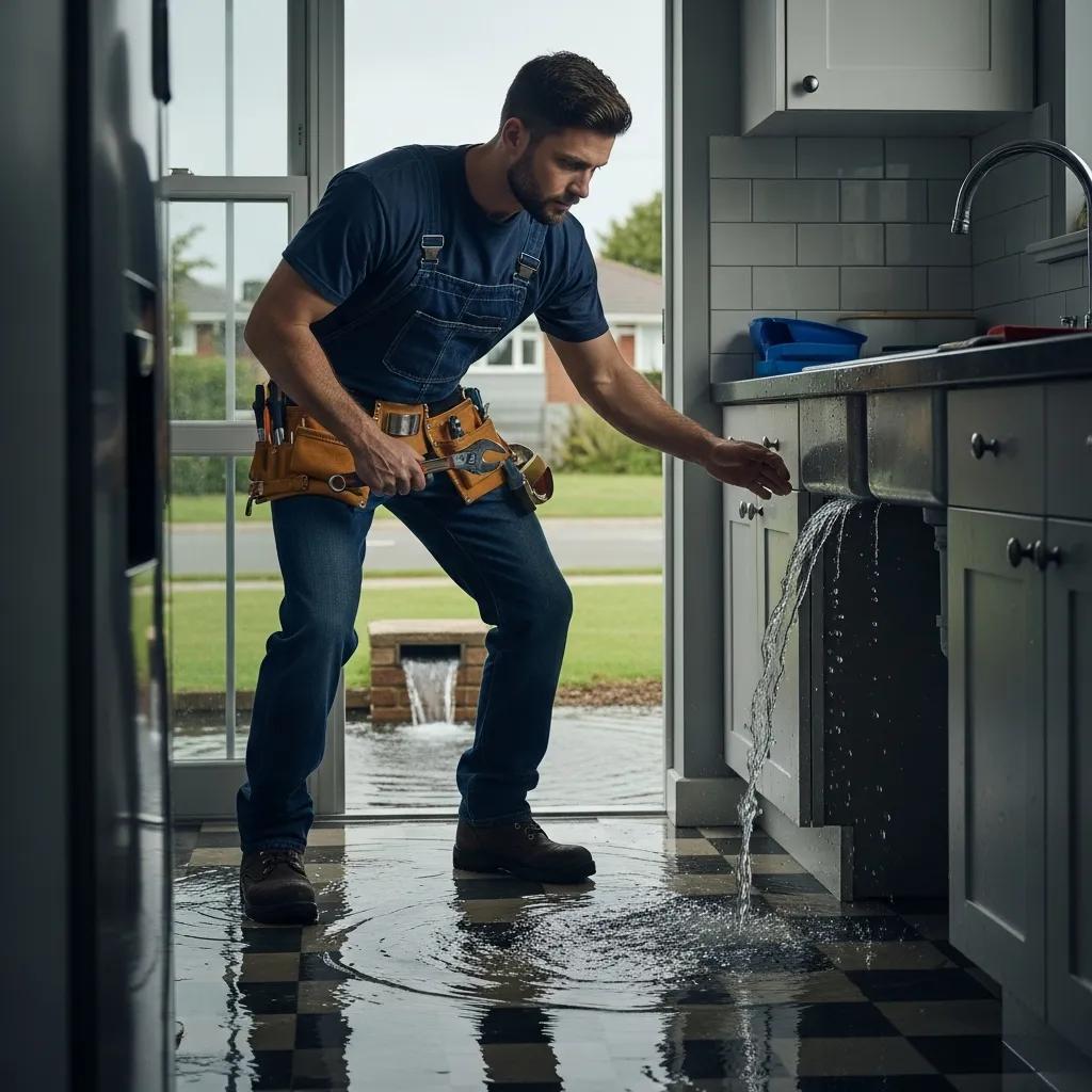 Emergency plumbing technician responding to a residential call