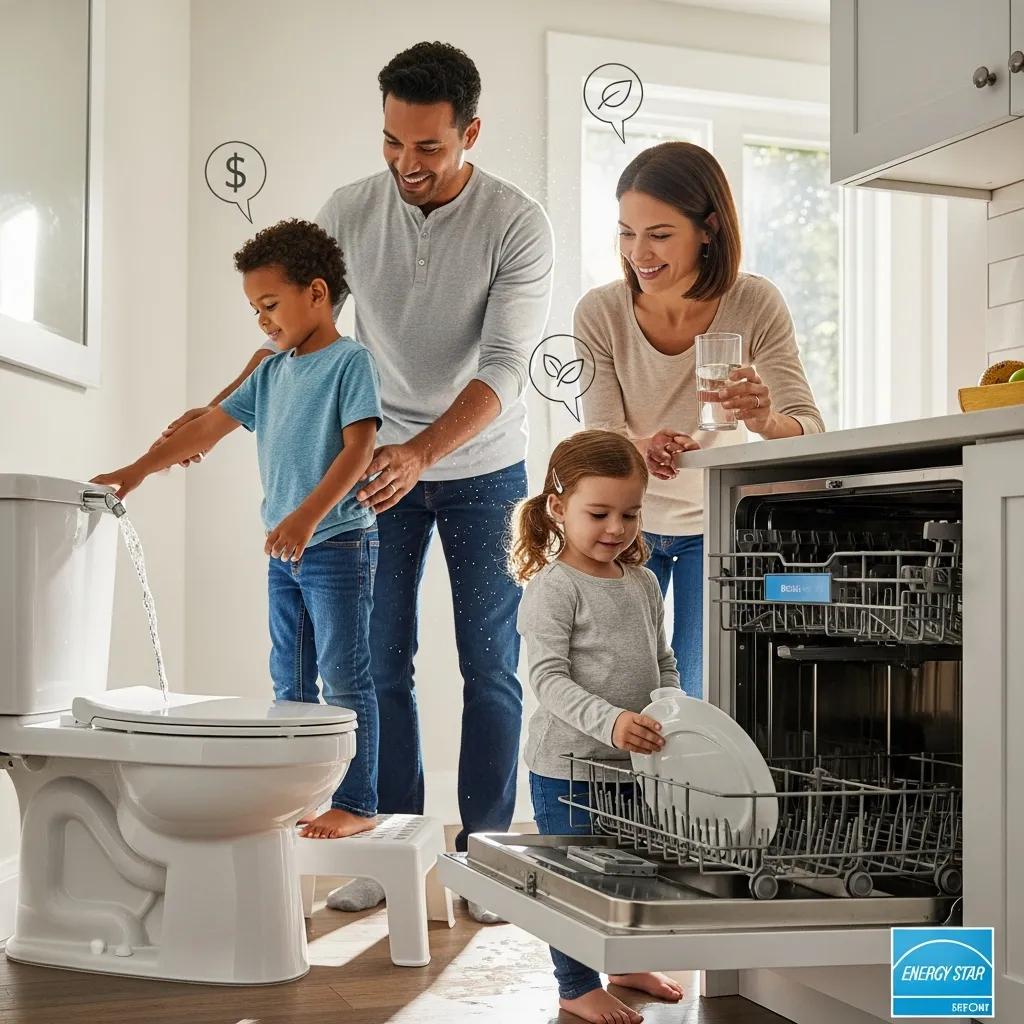 Family enjoying the comfort and savings from water‑efficient appliances at home