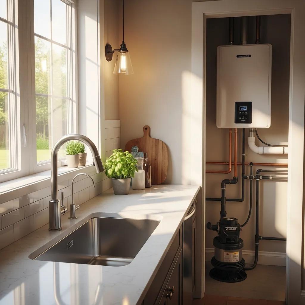 Modern home interior showing plumbing fixtures and installations