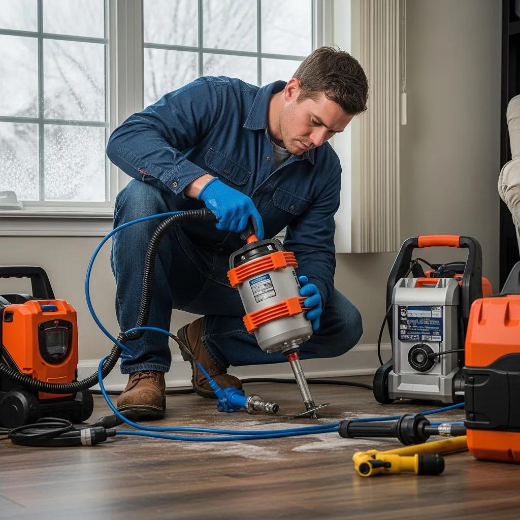 Professional plumber thawing a frozen pipe in a Westland home during winter
