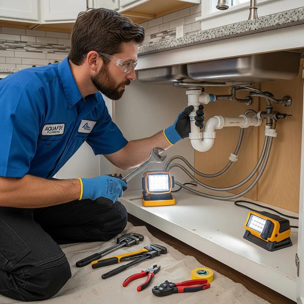 Professional plumber working on a residential plumbing system in Oakland County