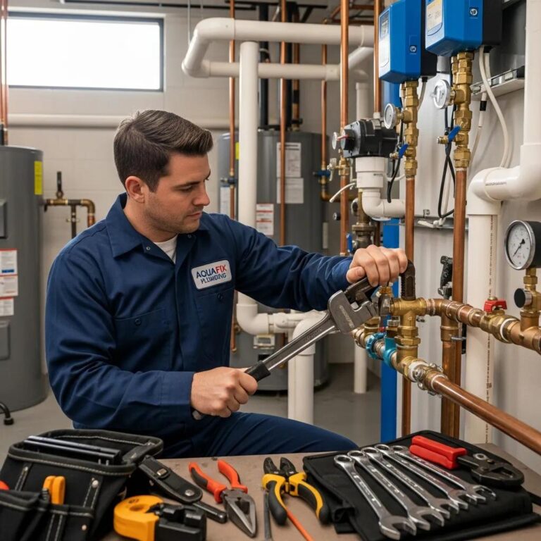 Professional plumber working on commercial plumbing systems in Dearborn, MI