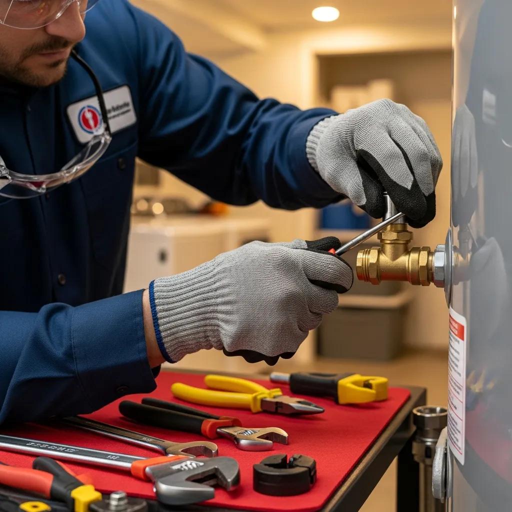 Professional plumber working on residential plumbing system, showcasing expertise and reliability