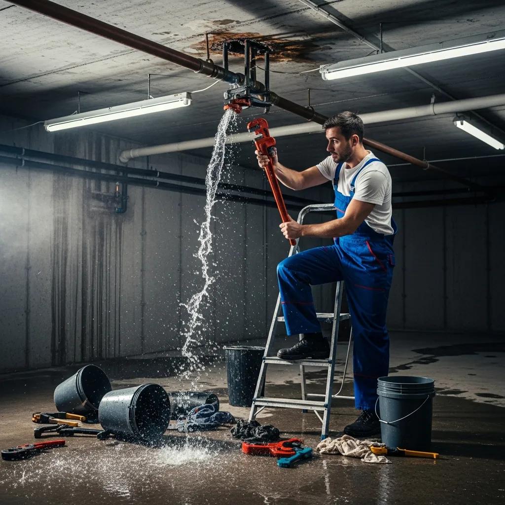 Technician responding to a burst pipe emergency in an Oakland County home