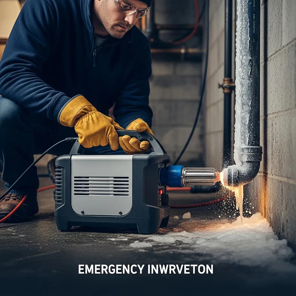 Technician operating a professional thawing unit during an emergency pipe repair