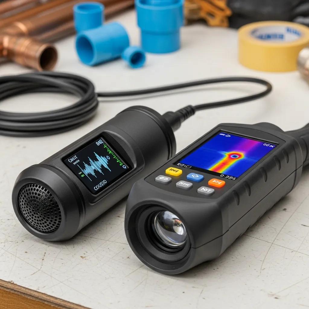 Acoustic sensor and thermal imaging camera used for detecting hidden water leaks