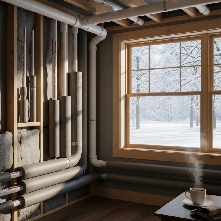 Cozy Michigan home with insulated plumbing system in winter