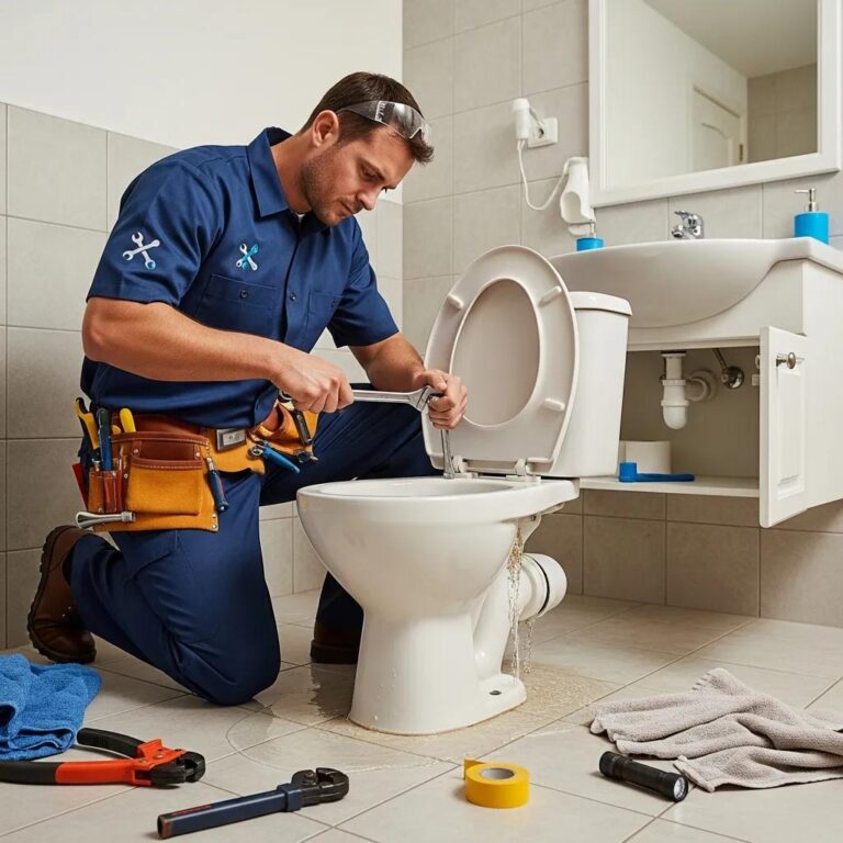 Professional plumber fixing a plumbing issue in a home, representing emergency plumbing services in Chesterfield
