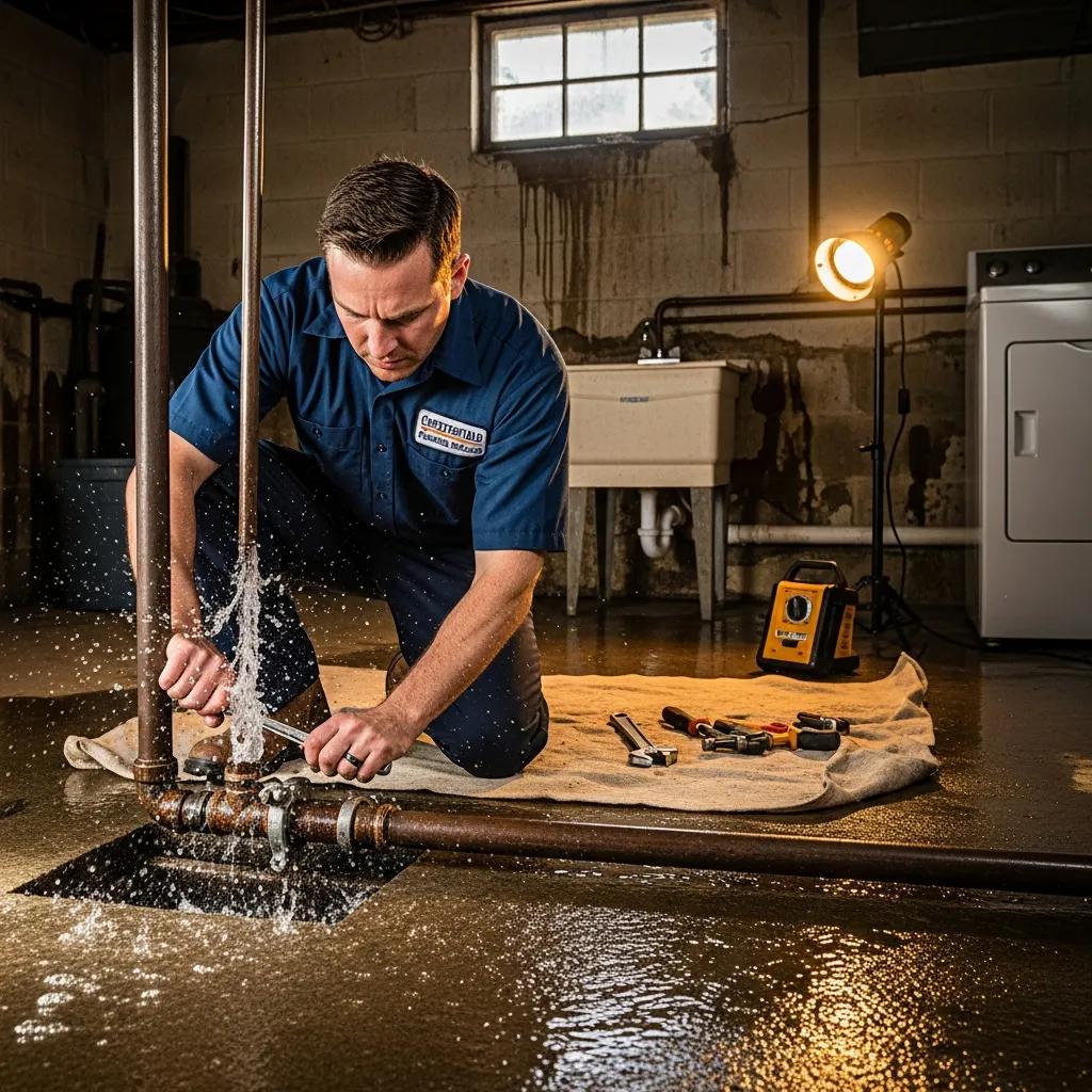 Professional plumber repairing a burst pipe in a Chesterfield home