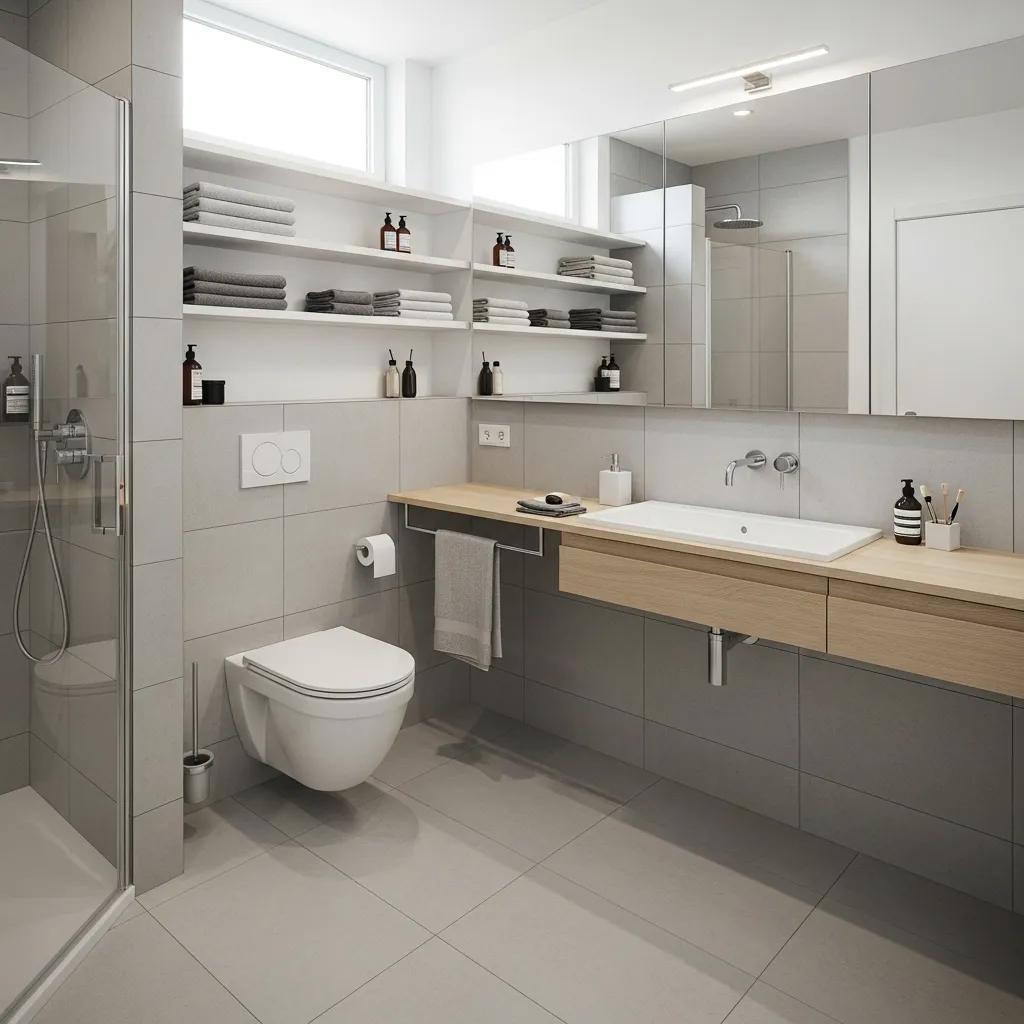 Compact bathroom layout showing space-saving benefits of a wall-mounted toilet