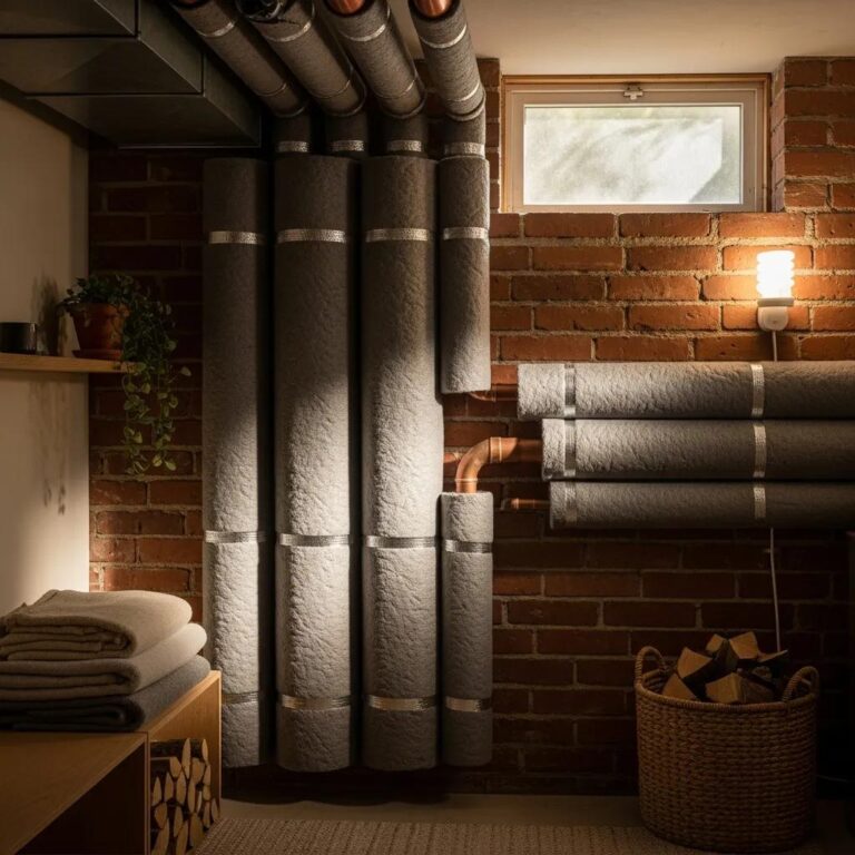 Insulated pipes in a home setting demonstrating energy savings benefits