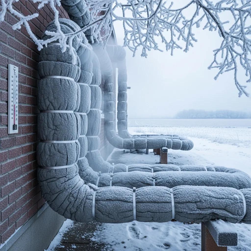 Insulated pipes during winter demonstrating freeze protection