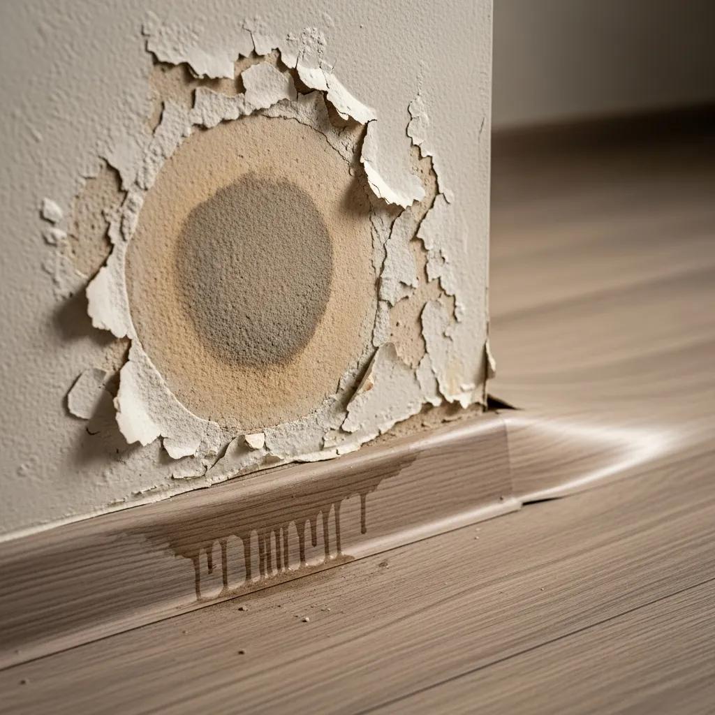 Home interior with damp spots and bubbling paint indicating a possible leak