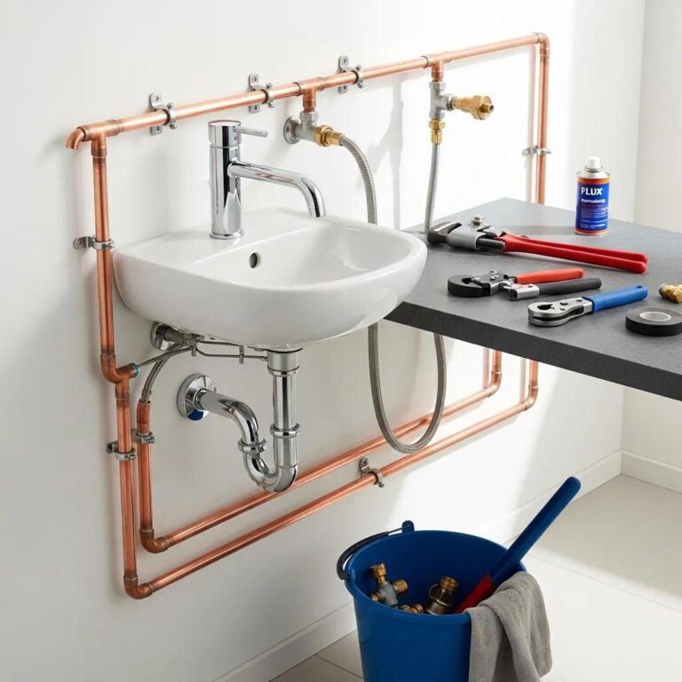Modern plumbing installation showcasing high-quality materials and tools in a residential setting