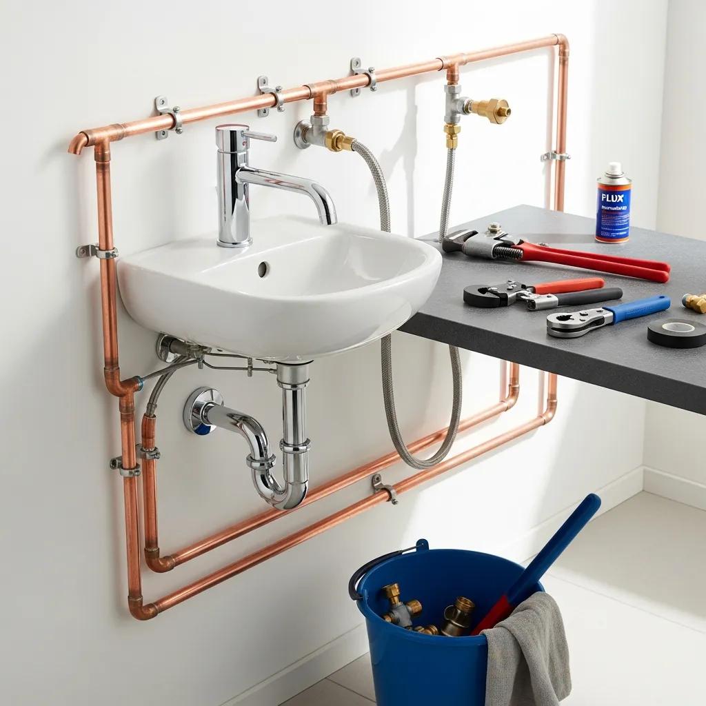Modern plumbing installation showcasing high-quality materials and tools in a residential setting