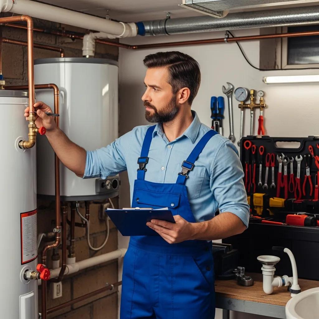 Professional plumber inspecting plumbing systems with clipboard, emphasizing the importance of licensed plumbers for residential plumbing modifications and backflow prevention.