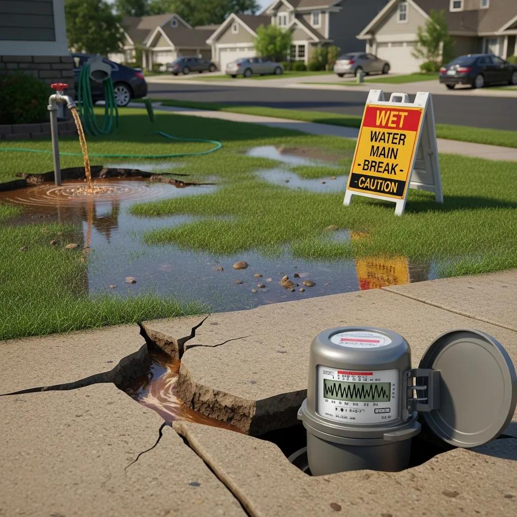 Wet soil and discolored water — common signs of a water main break