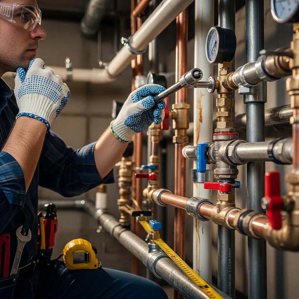 Technician inspecting pipes and fittings to assess cost factors