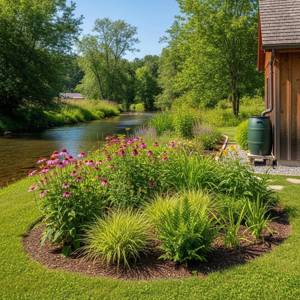 Rain garden beside a rainwater tank improving local habitat