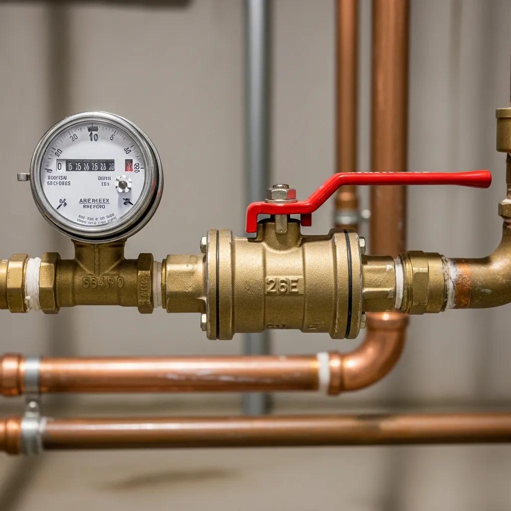 Close-up of a home's main water shutoff valve