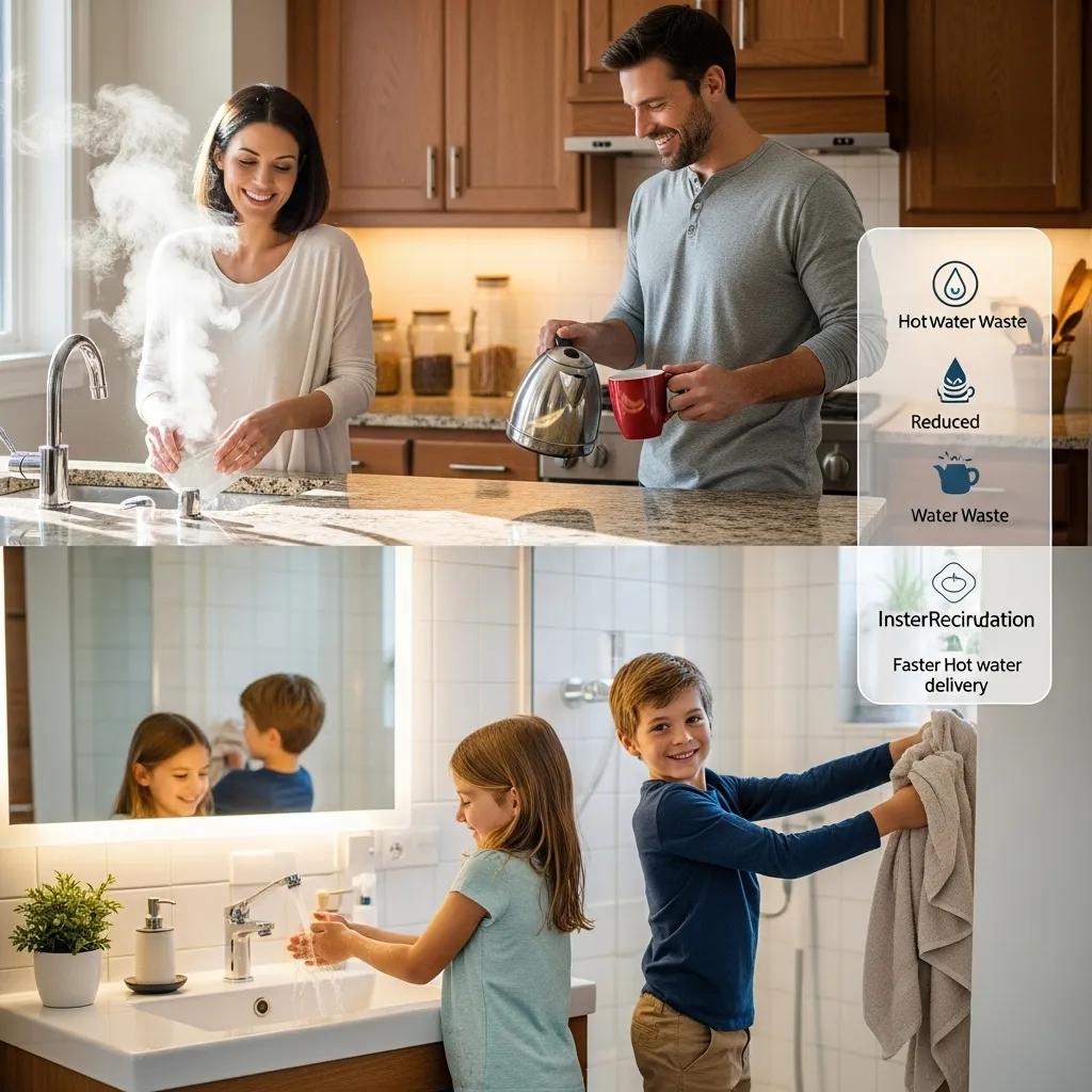 Family at home enjoying instant hot water made possible by an energy‑saving recirculation system