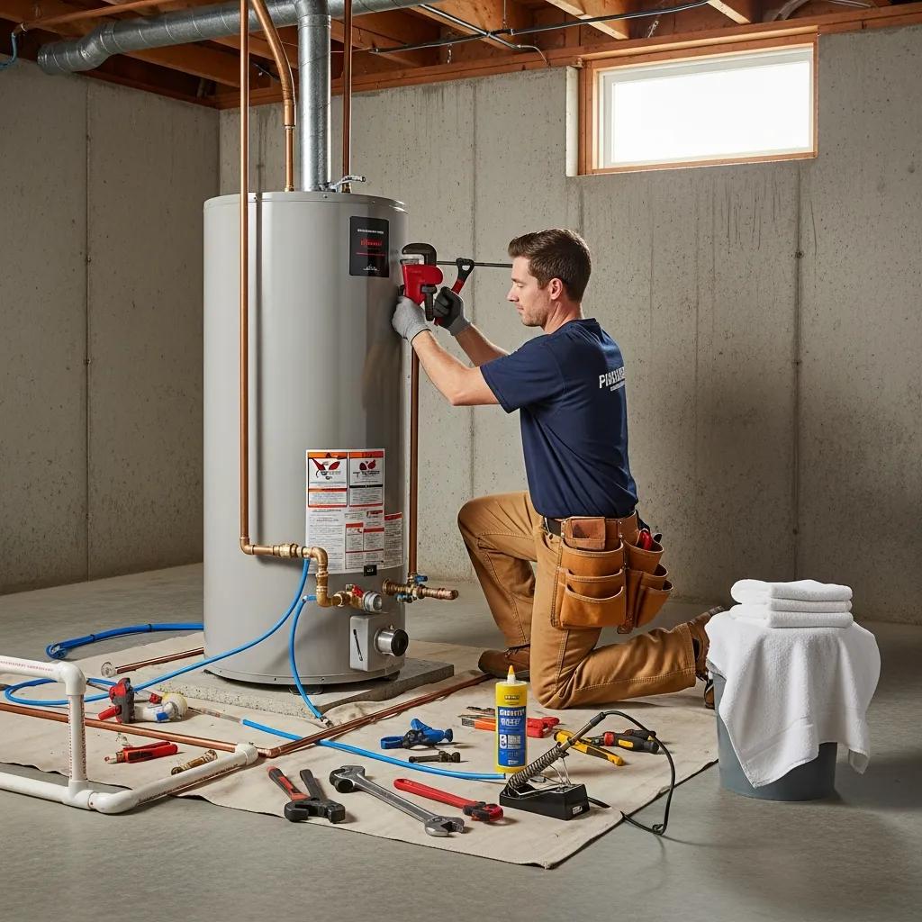 Installed traditional storage-tank water heater in a residential basement