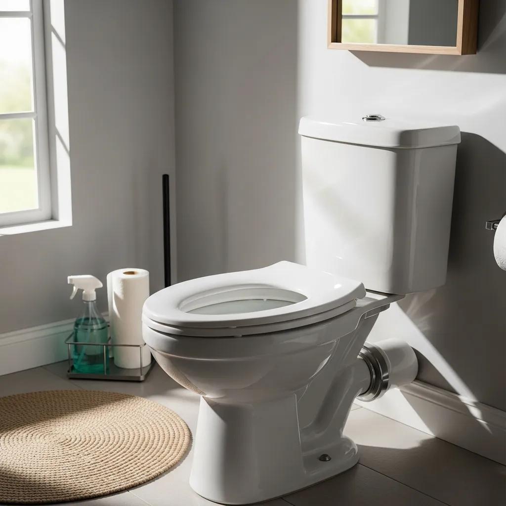 Modern toilet with visible tank and flush mechanism in a clean bathroom setting
