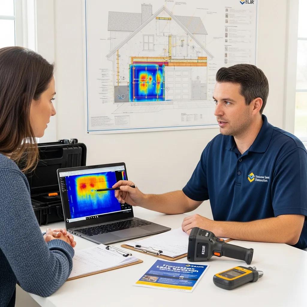 Technician and homeowner reviewing thermal scan results and next steps